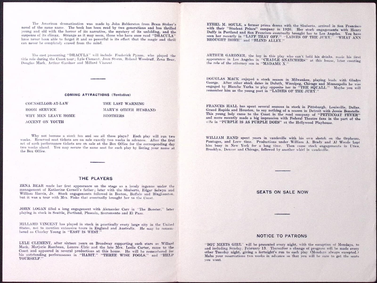 Vintage DRACULA Theater Program Mason Opera House LOS ANGELES CA 2