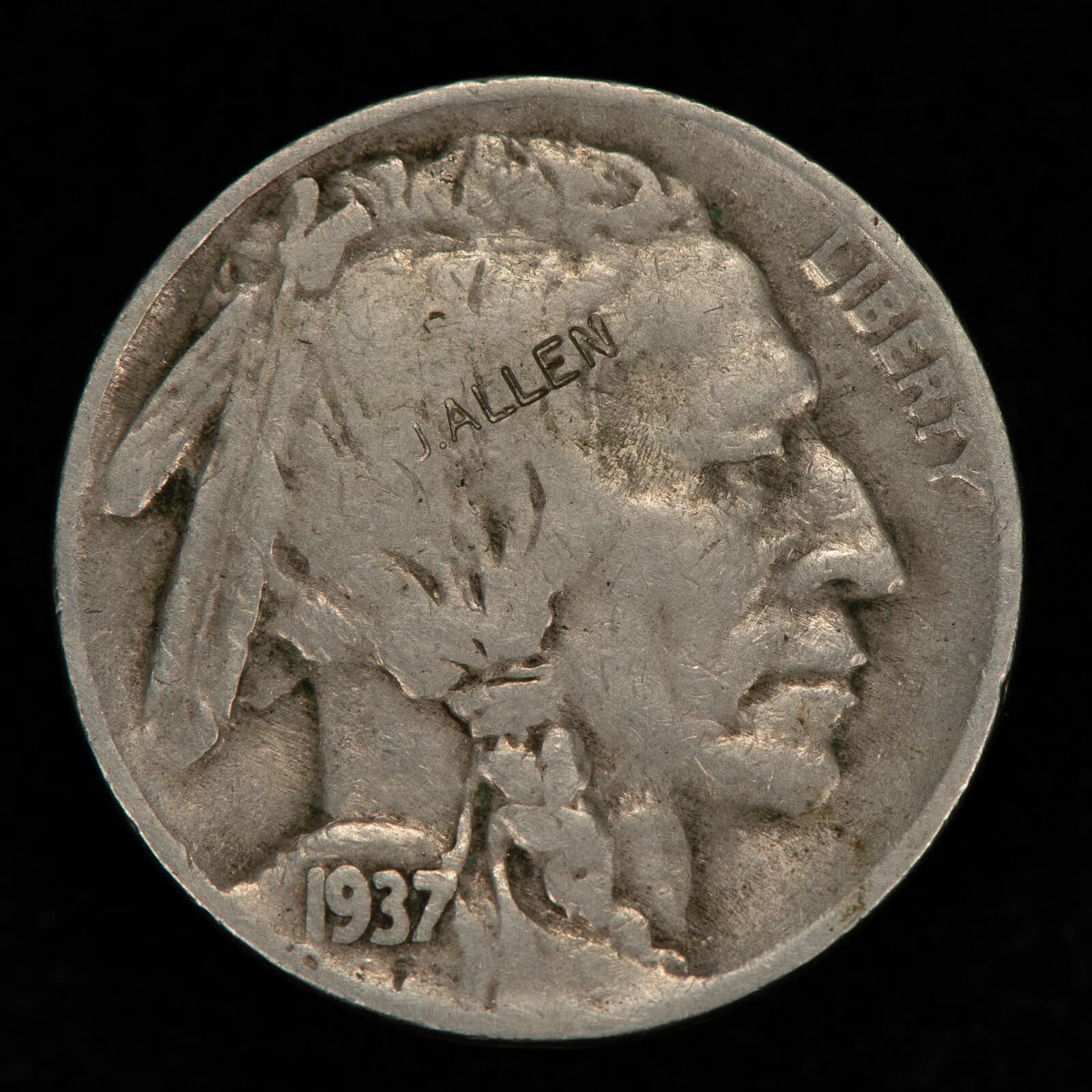1937 5c Hobo Buffalo Nickel - Animal Reverse WOOLLY MAMMOTH - J Allen - B1171 5