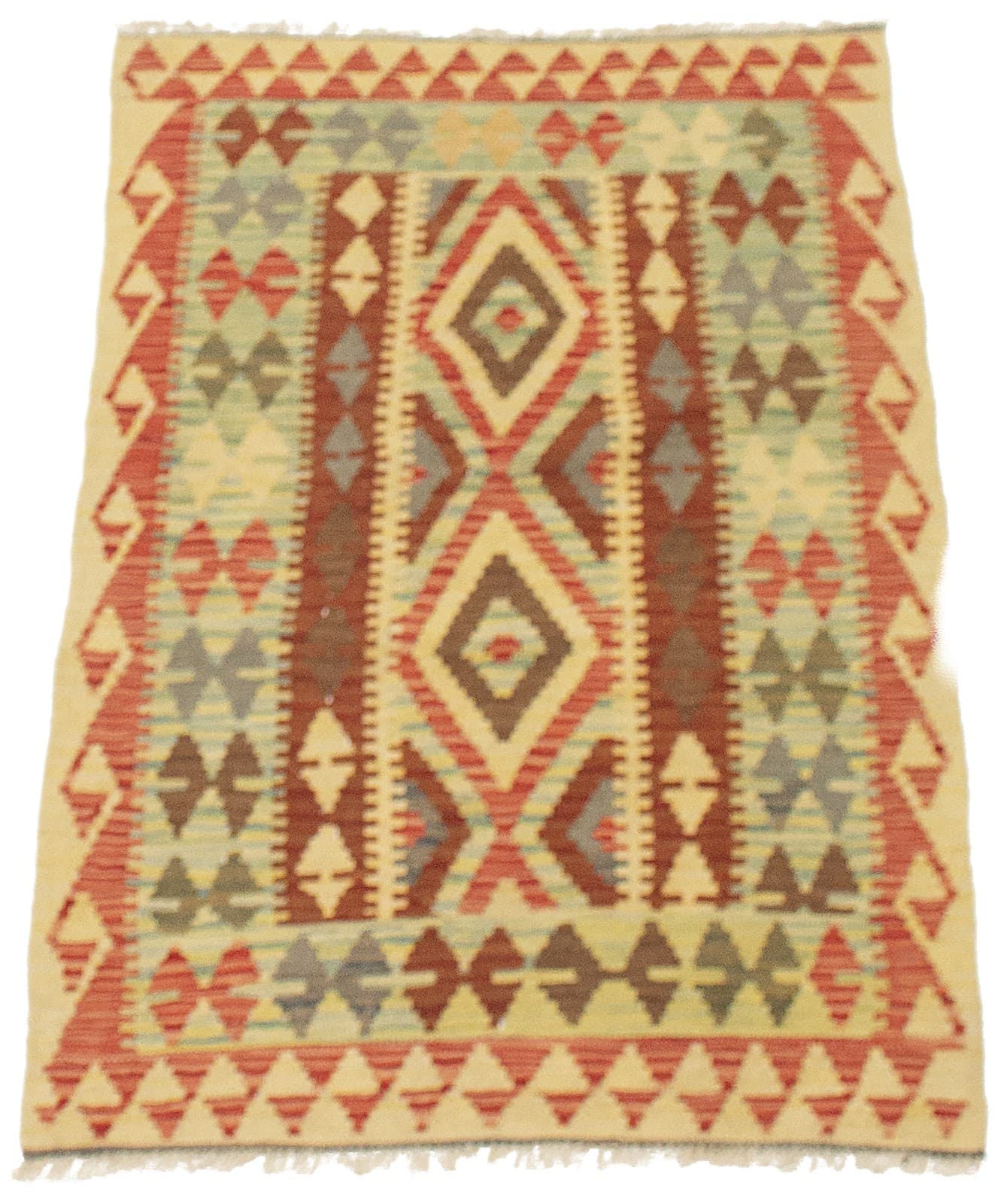 Vintage Geometric Hand Woven Carpet 3'3" x 4'11" Traditional Wool Kilim Area Rug 3