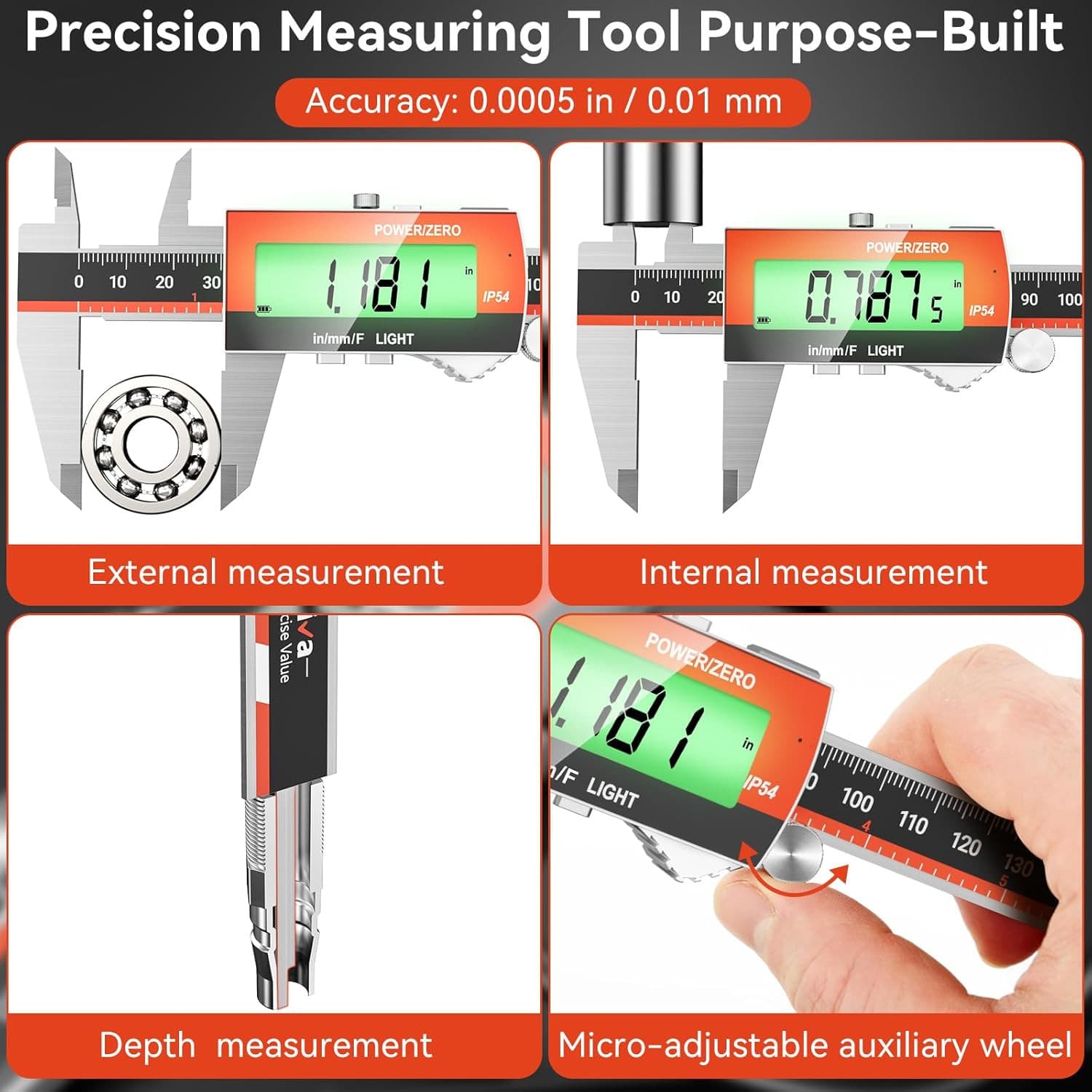 Digital Caliper, Rechargeable 6 Inch Vernier Caliper with Large LCD Screen Stain 5