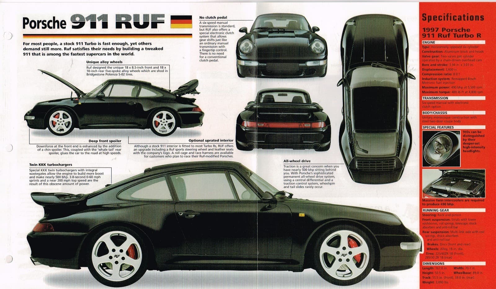 1997 PORSCHE 911 RUF Turbo SPEC SHEET/Brochure/Catalog