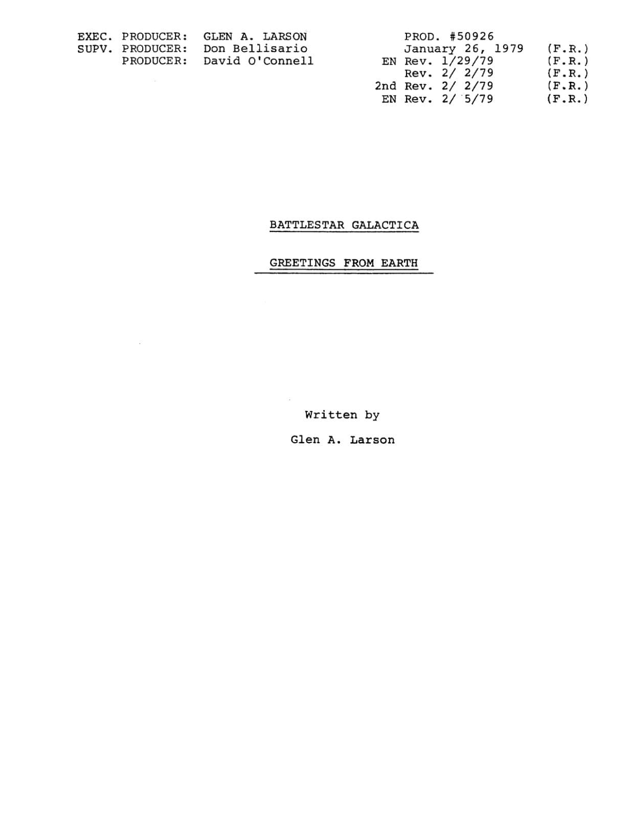 Battlestar Galactica TV Script"Greetings from Earth, Pts I & II" (1979)- Reprint 3