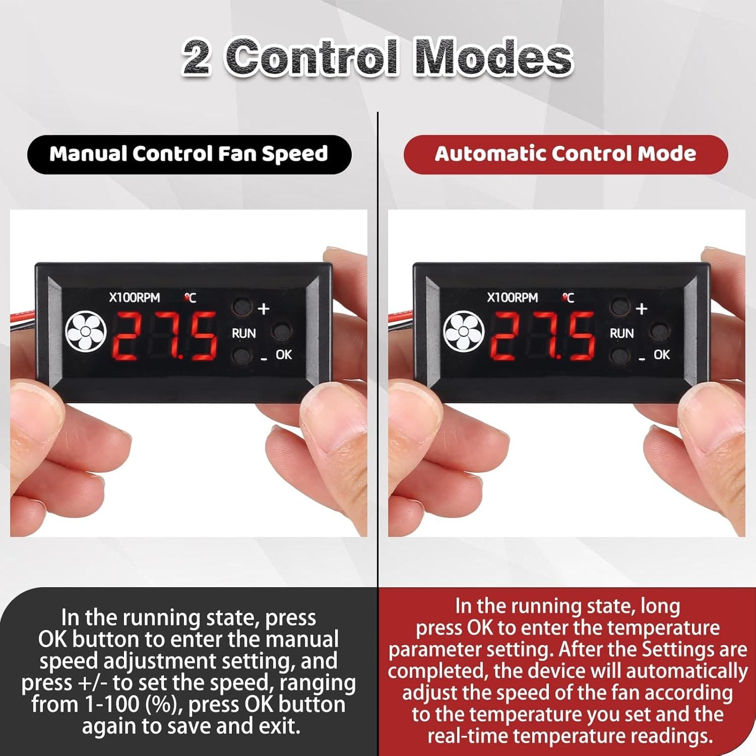 ICSTATION 12V PWM 4-Wire Fan Speed Controller with Temp Probe Display 5