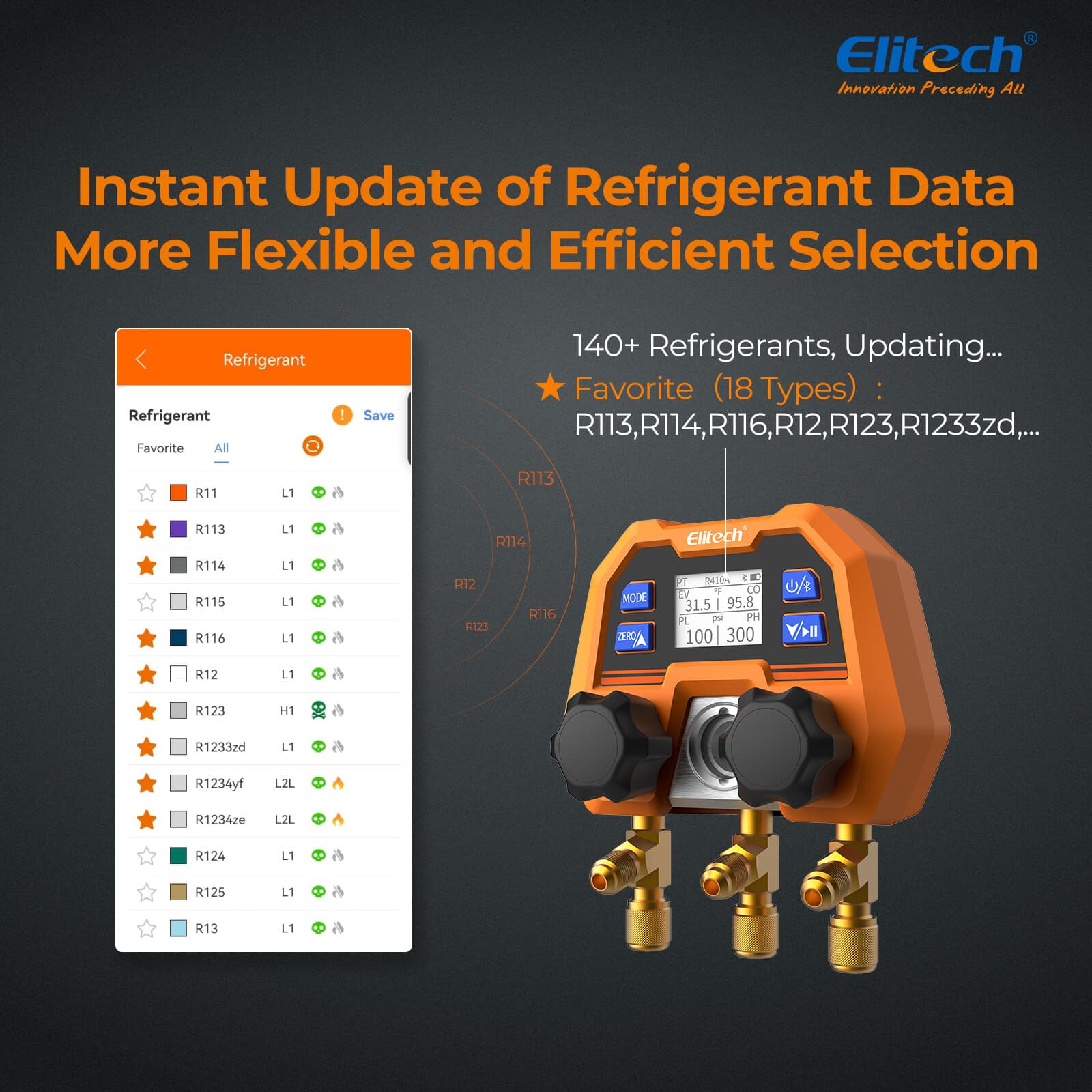 Open Box Elitech AC Manifold Gauge App Control  Pressure Gauges, DMG-4B 6