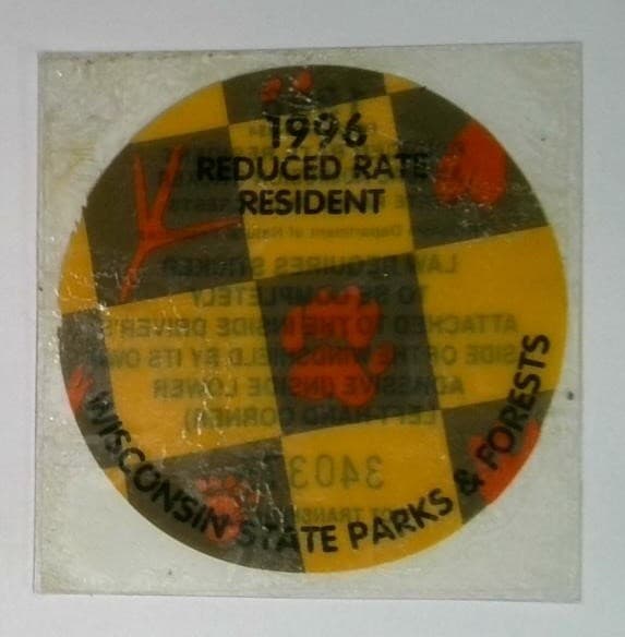 1996 Wisconsin Reduced Rate State Parks & Forests Pass Vintage Admission Sticker