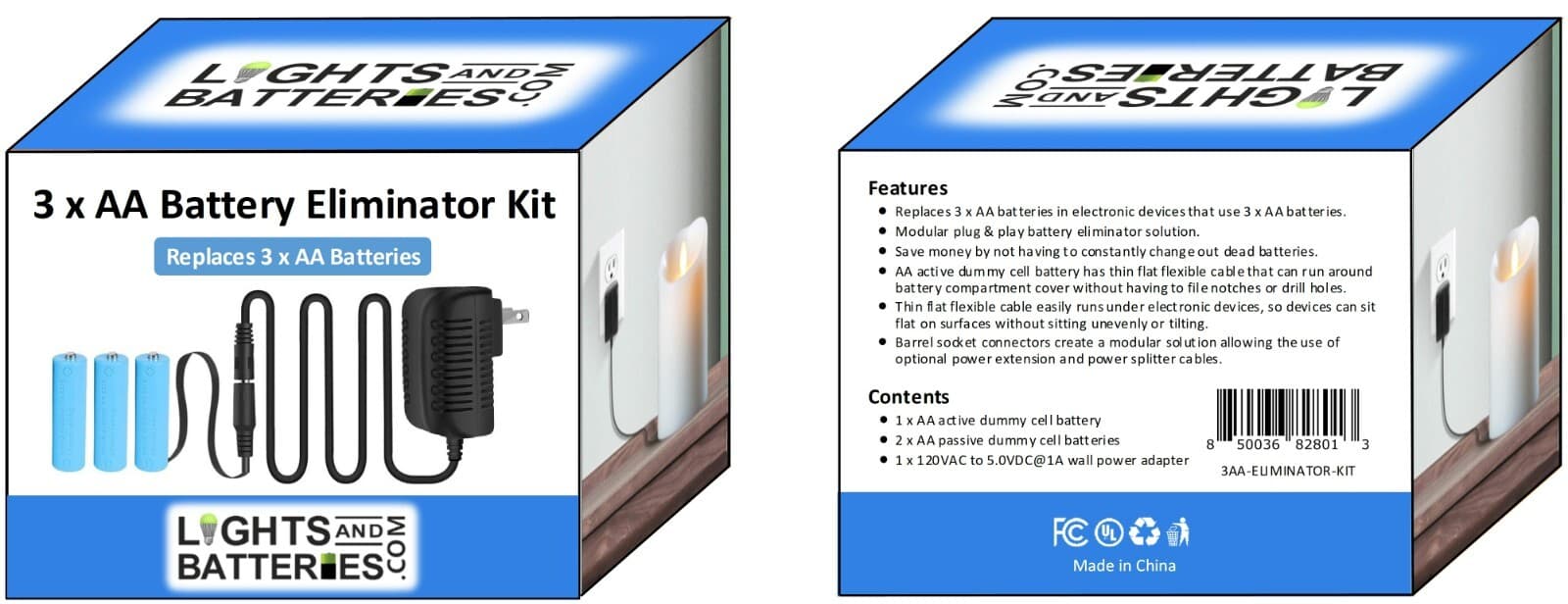3 x AA Battery Replacement Eliminator Kit for Electronic Devices 3