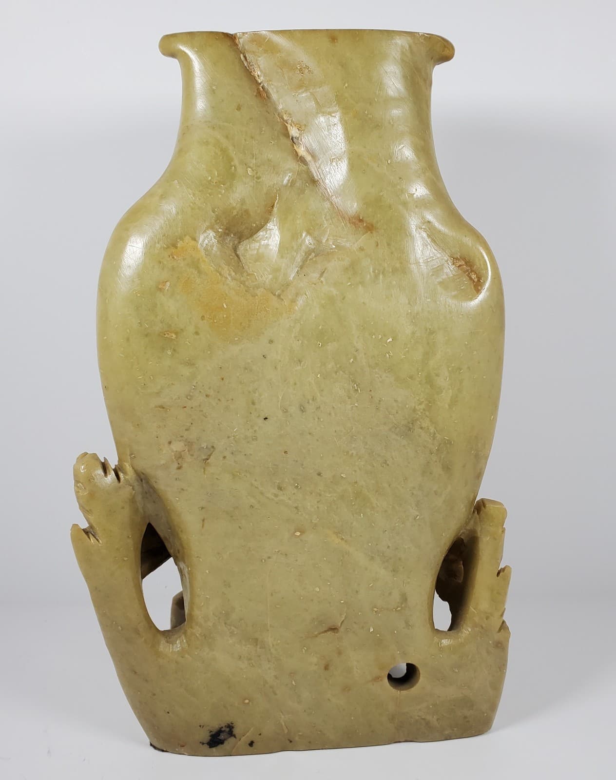 Vintage Large Chinese Hand Carved Soapstone Floral Vase with Bird Accents 4