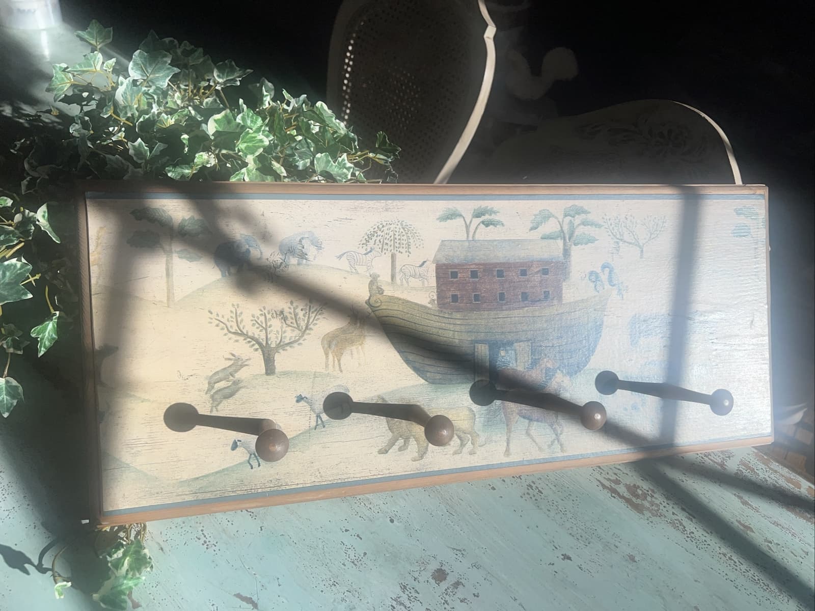 Noahs Ark Wooden Wall Rack 4 pegs 10”WX 24” 2