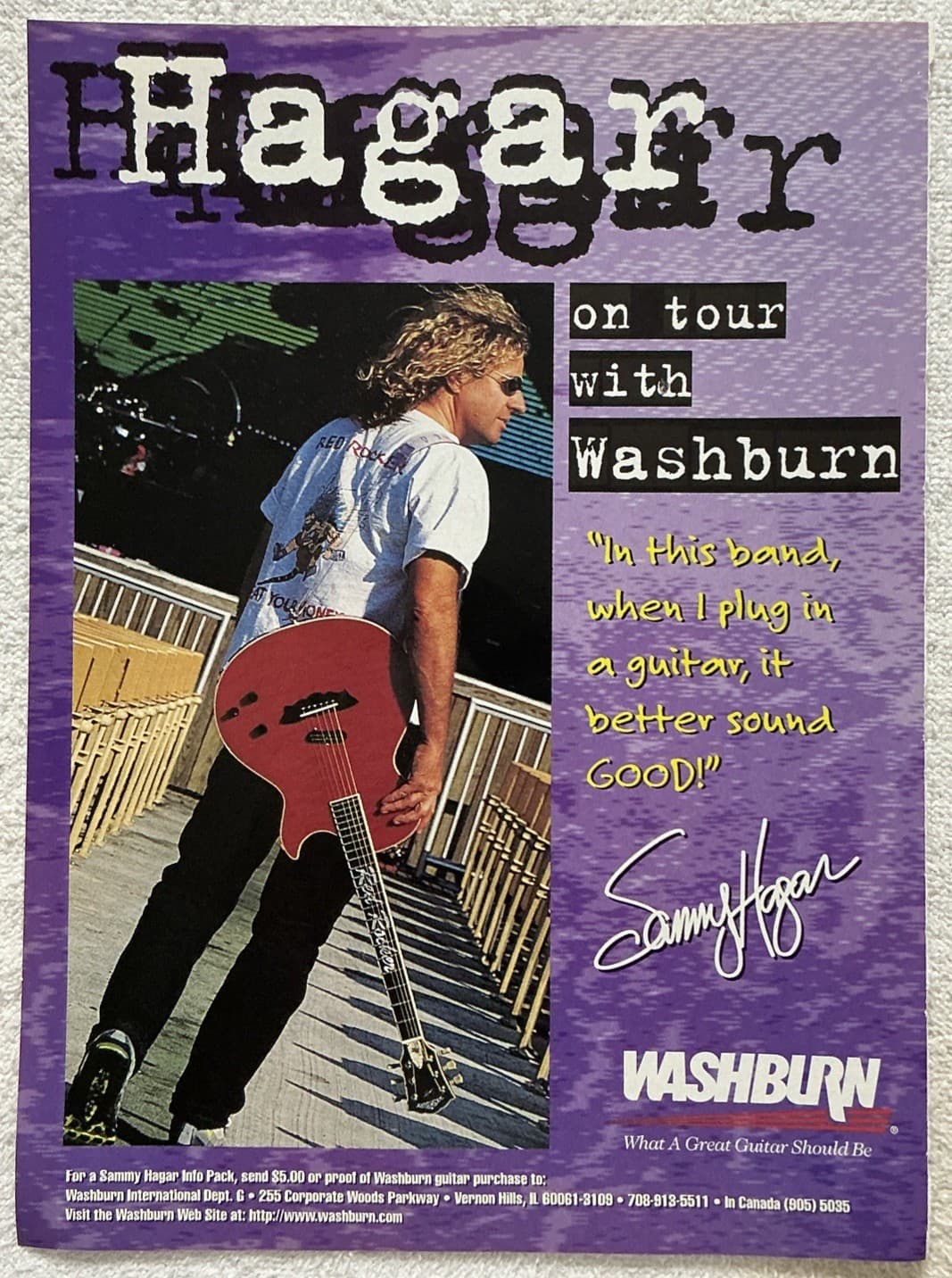 1996 SAMMY HAGAR for Washburn Guitars Full Page Print Ad Advertisement  2