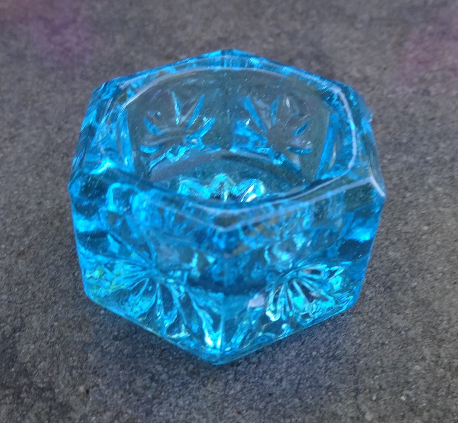 Bright, Watery Blue Glass Six-Sided Open Salt Dip Cellar, Dish! 2