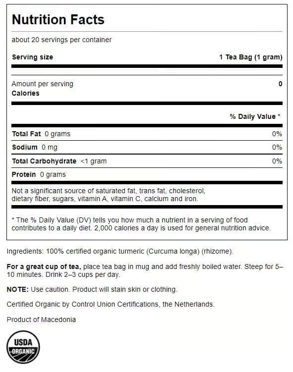 Swanson 100% Organic Turmeric 20 Tea Bag(s) 2