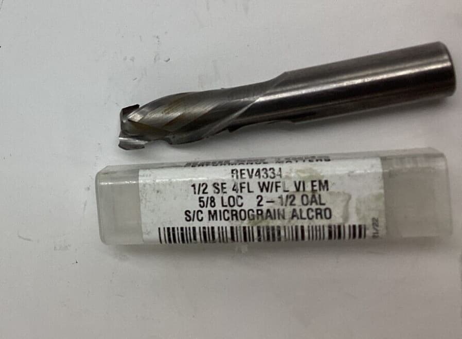 1/2 Single End 4 Flute Carbide Alcro Coating End Mill 5/8 LOC 2-1/2 OAL REV4334 2