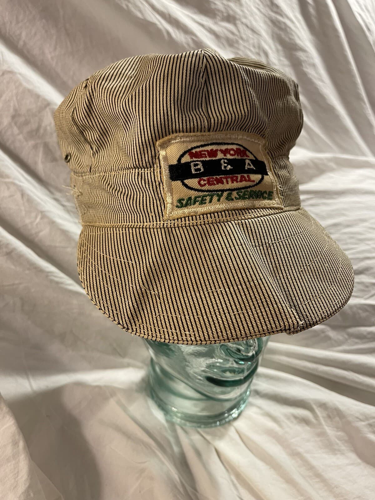 Antique Hickory Stripe New York B&A Central Safety Railroad Engineer Hat 2