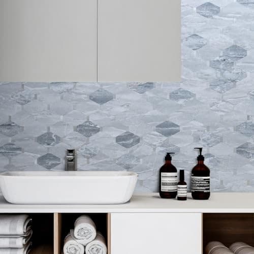 -Sheet Long Octagon Peel and Stick Backsplash, 10 Grey Marble & Metal Silver 6