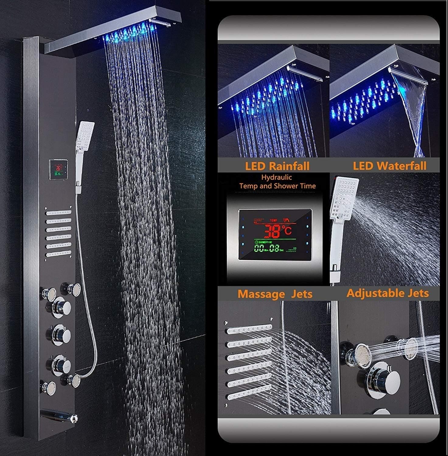 LED Shower Panel Tower System, Hydroelectricity Display Rain Massage with Jet... 3