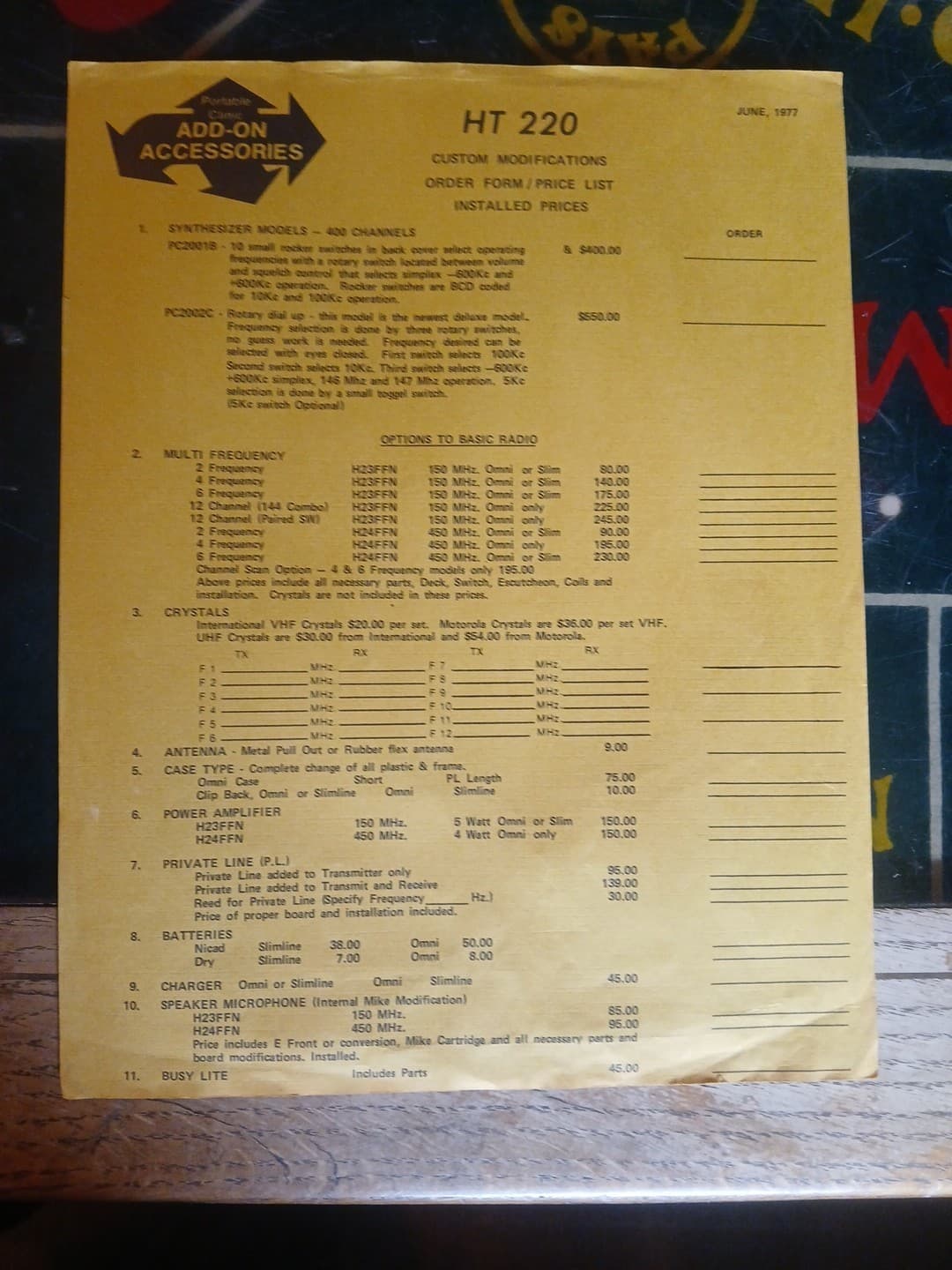 Vintage The Portable Clinic Price Sheet Addison Illinois June 1977