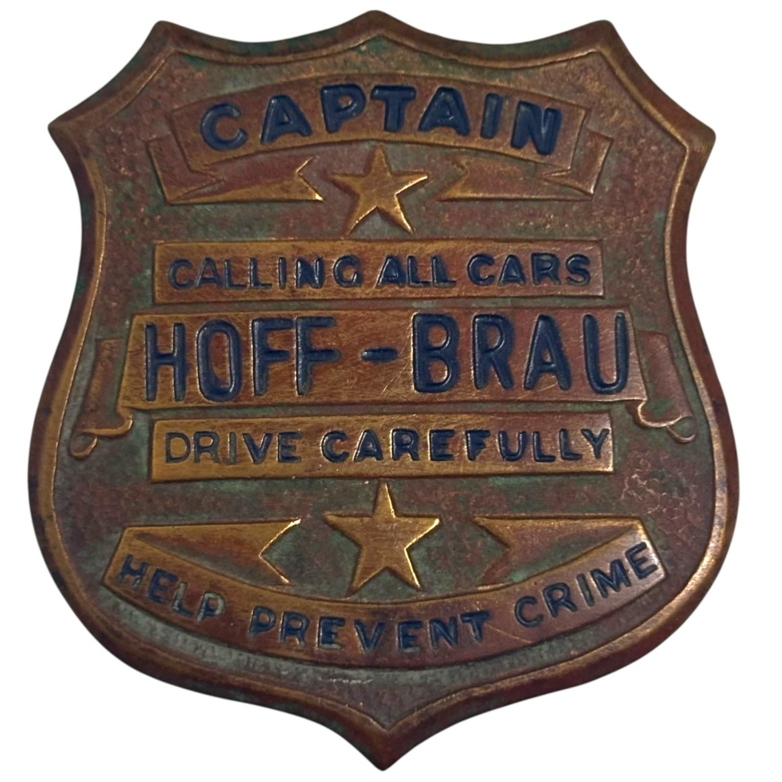 Rare Vintage 1940s HOFF BRAU Beer Captain Drive Safe Bar Advertising Badge Pin 3