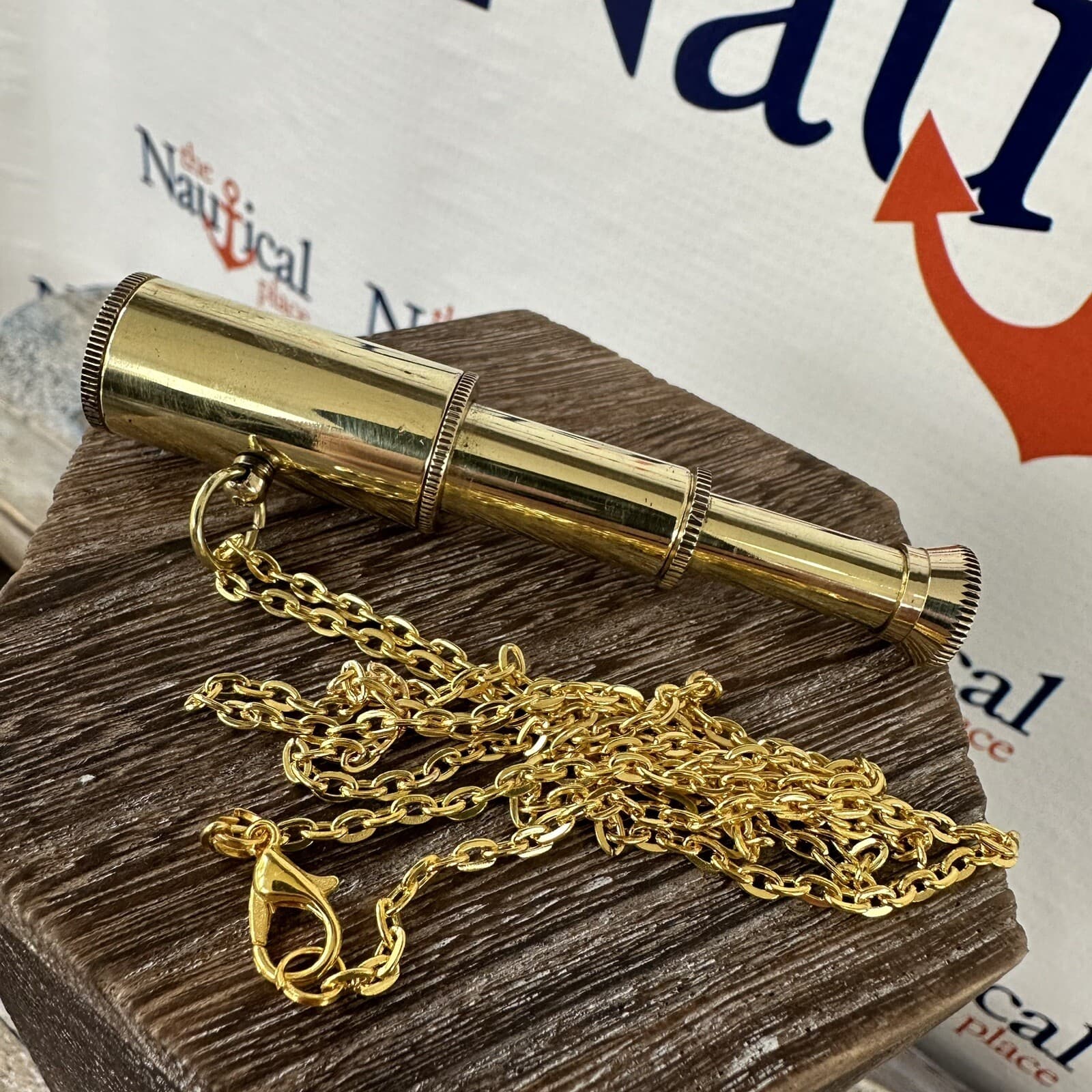 Brass Telescope w/ 27" Chain, Small Pocket Size Spyglass, Nautical Monocular 3