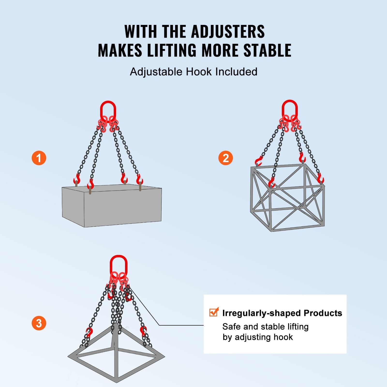 3/8" x 10' Chain Sling 4 Legs G80 Lifting Chain with Grab Hooks 18400 lbs 4