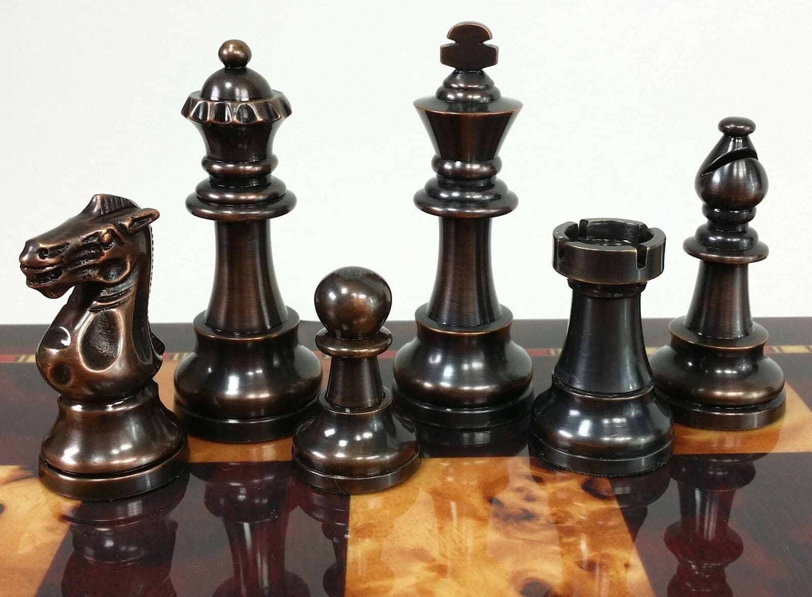 Brass Metal Antique Bronze And Brushed Gold Staunton French Chess Men Set NO BRD 5