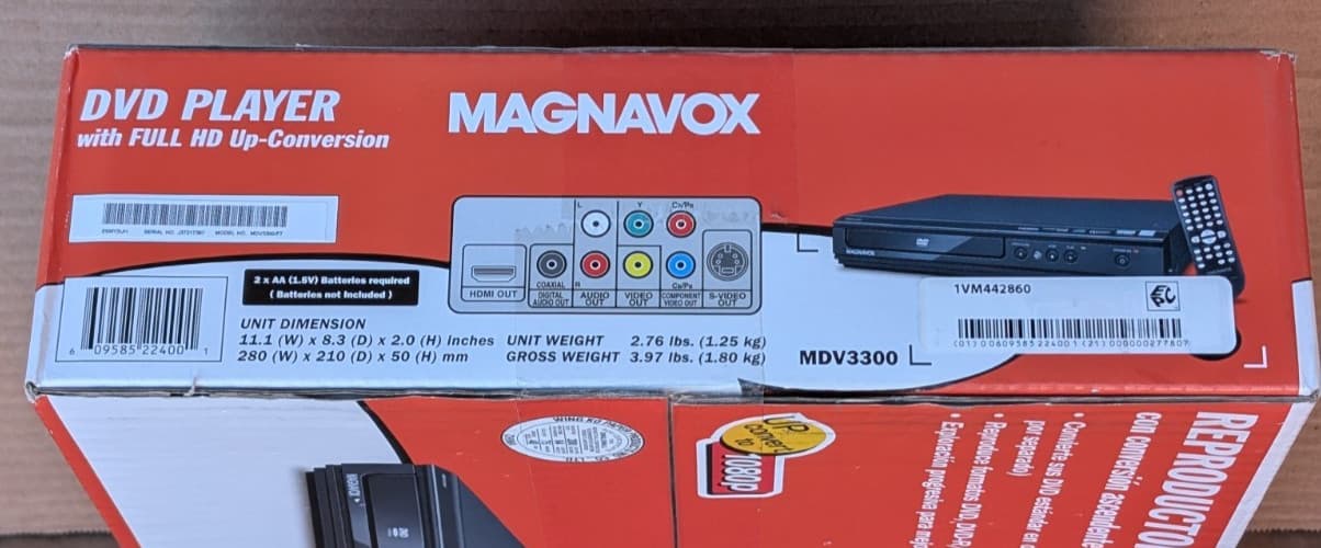 MAGNAVOX MDV3300 DVD PLAYER REPRODUCTOR FULL HD UP-CONVERSION HDMI - NEW, SEALED 4