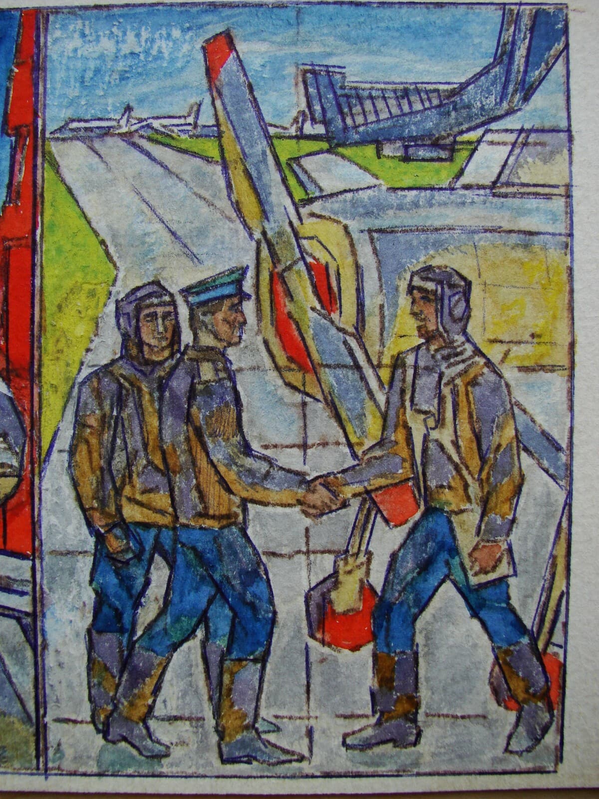 Ukrainian Soviet cubism Painting Gagarin space astronaut rocket Vostok aviator 4