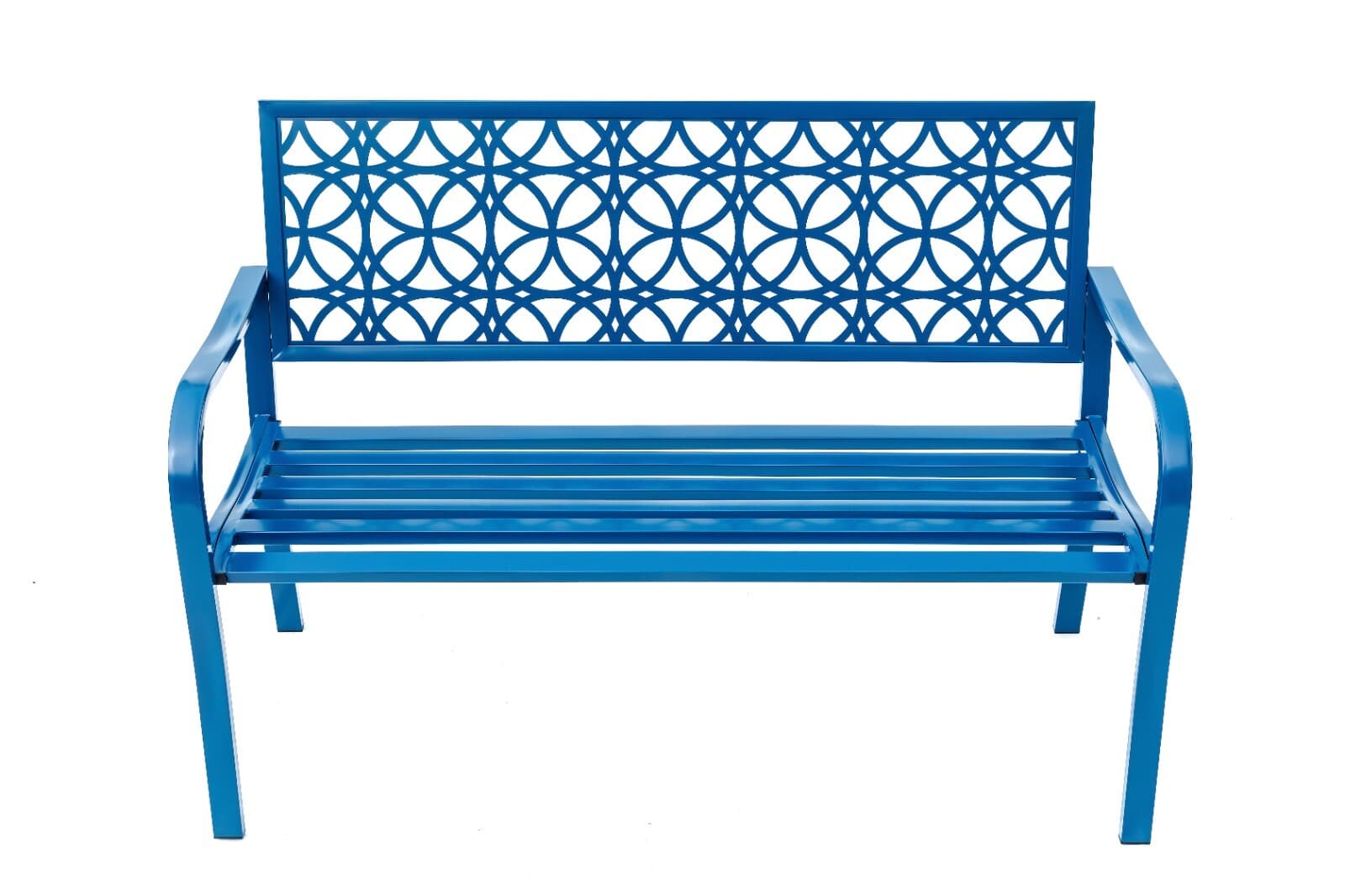 Blue Metal Garden Bench Lattice Outdoor Seat Patio Yard Porch Chair Decor 2