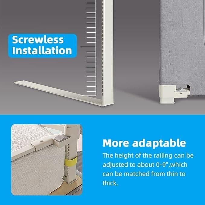 Kashan Bed Rail for Toddlers for Box Spring and Slats (47.2“×30”, Gray) 4