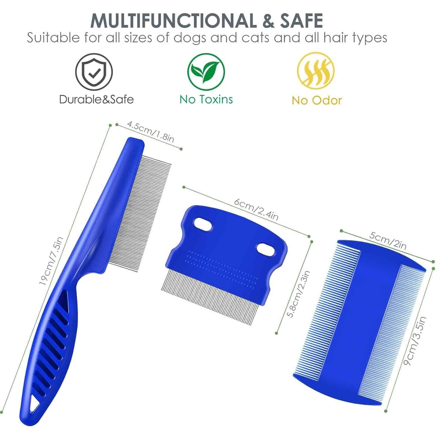 6 Pack Dog Grooming Comb, Pet Flea Lice Stainless Steel Cat Combs with Rounded T 2