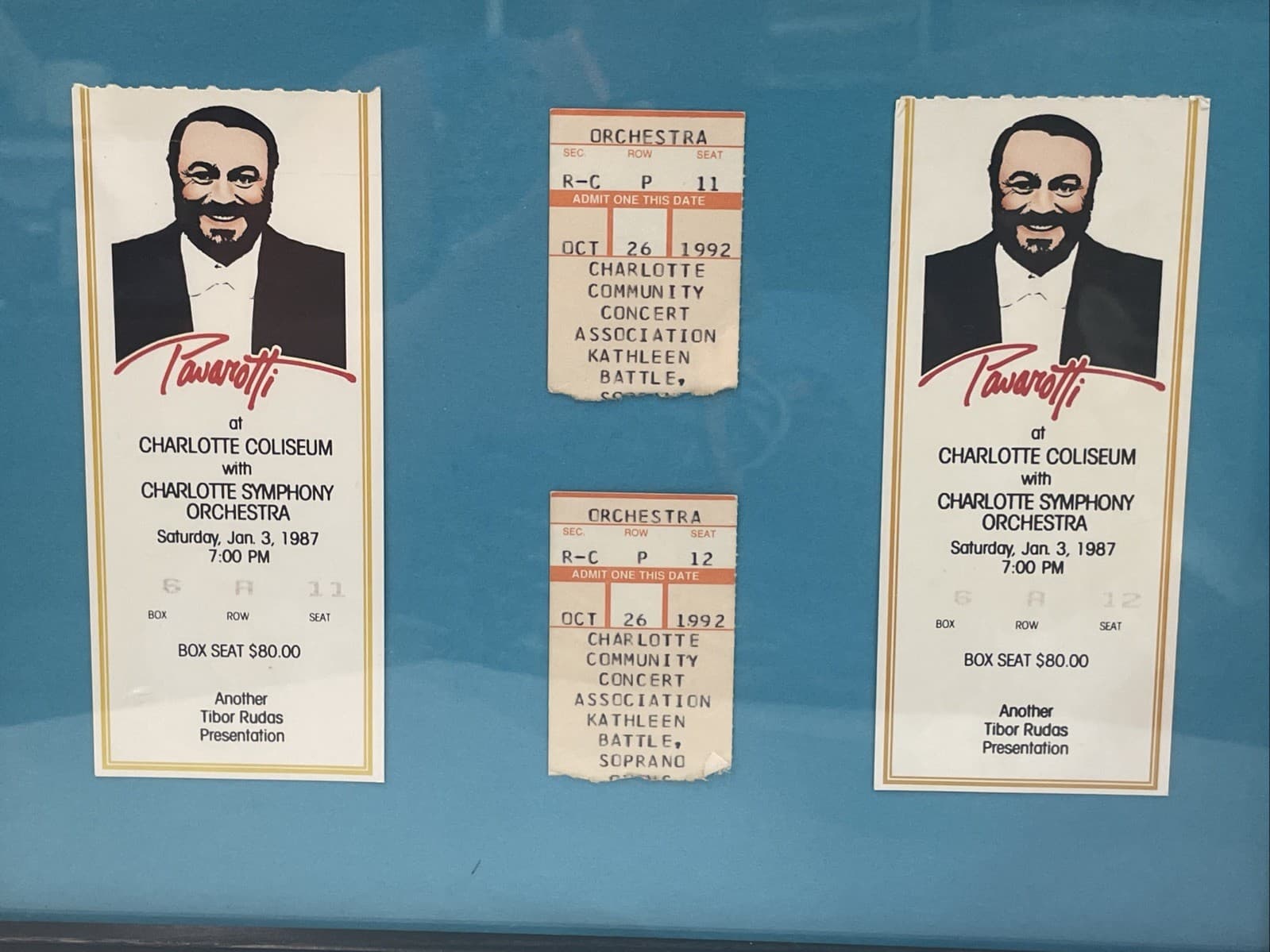 Vintage Framed Used Concert Tickets 1987 Luciano Pavarotti 1992 Kathleen Battle 2