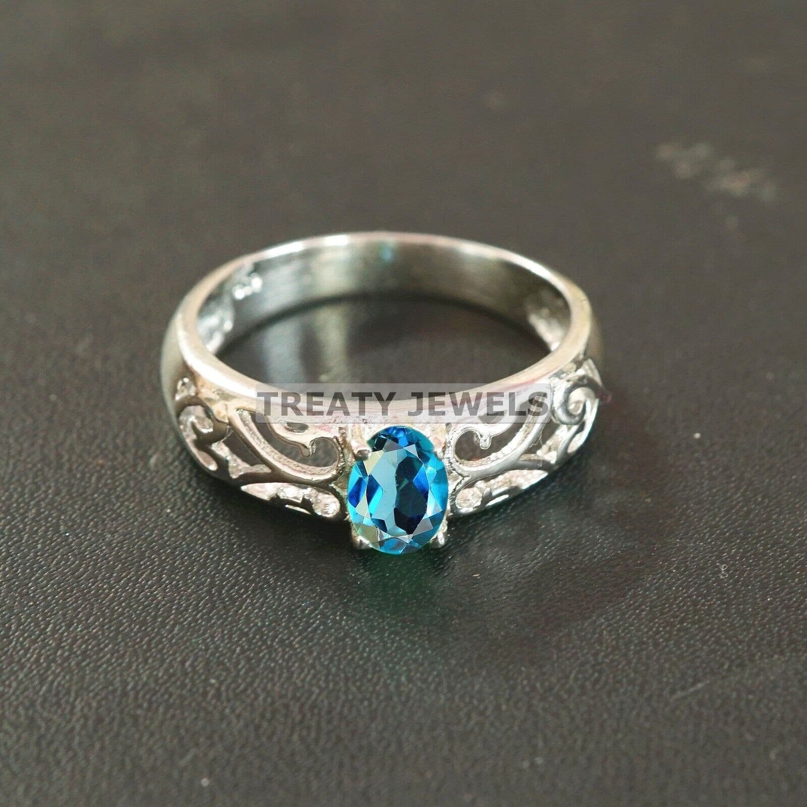 London Blue Topaz Oval Gemstone With 925 Sterling Silver Ring For Men's #B215 # 3