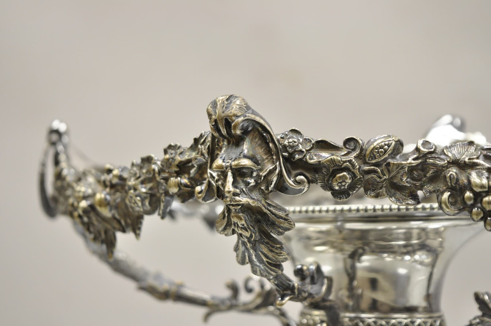 Antique French Victorian Silver Plated Figural Centerpiece Bowl Pedestal Base 4