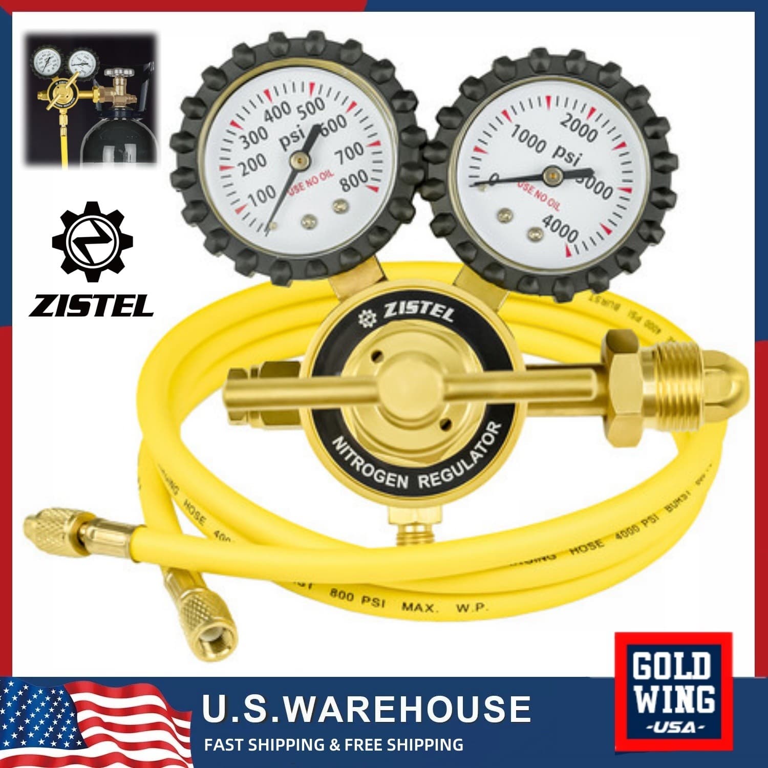 New Nitrogen Gas Regulator 0-800 PSIG HVAC Purging Pressure Charge with 2M Hose