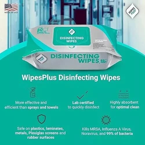 WipesPlus Disinfecting Wipes-960 Total Industrial Strength Wipes-12 Packs of 80 3