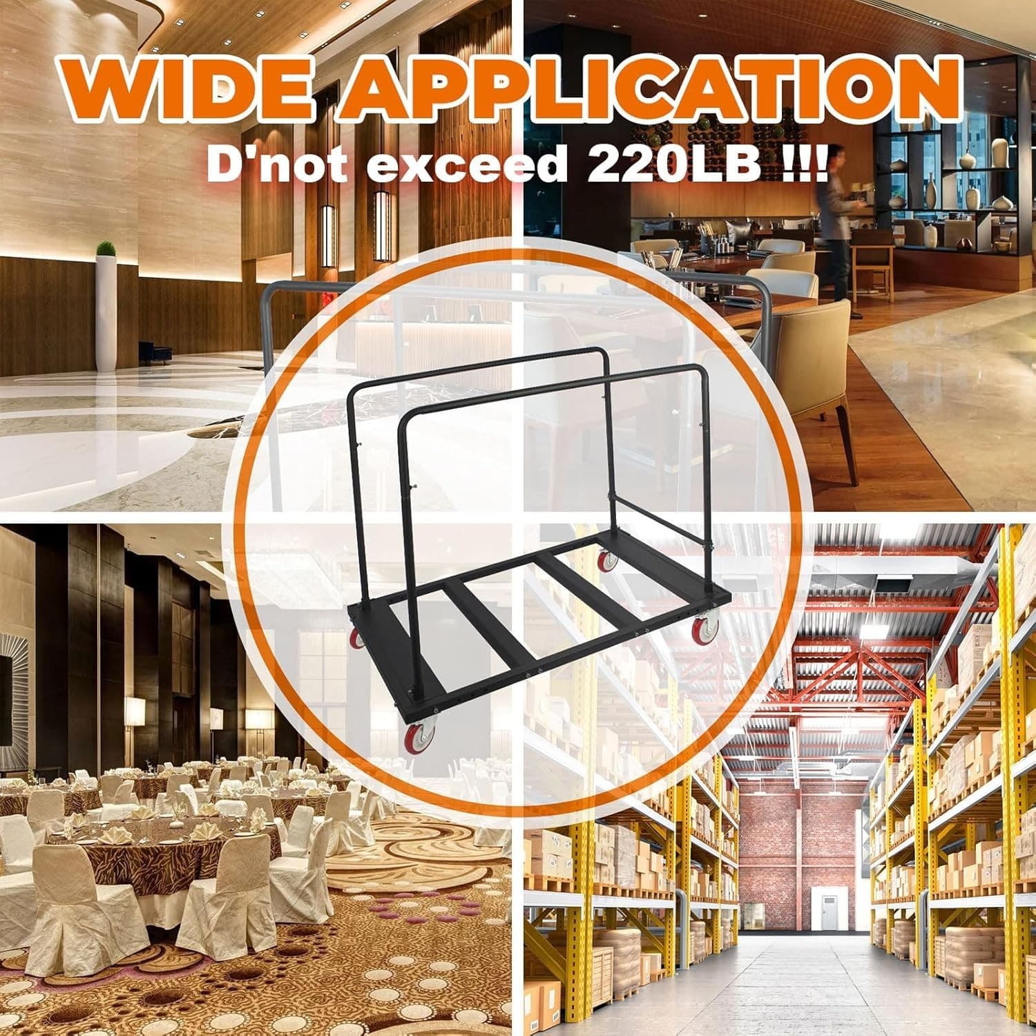 Folding Table Cart Locking Wheels for Round Folding Table 60 Inch, Black 6