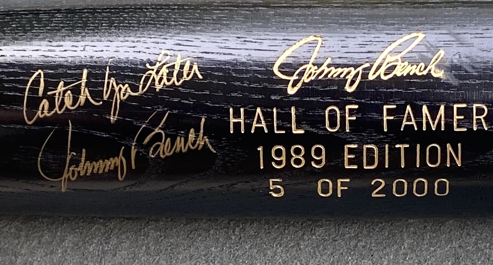 JOHNNY BENCH HOF Bat Signed in Gold ‘Catch Ya Later’  #5/2000 1989 JSA 2