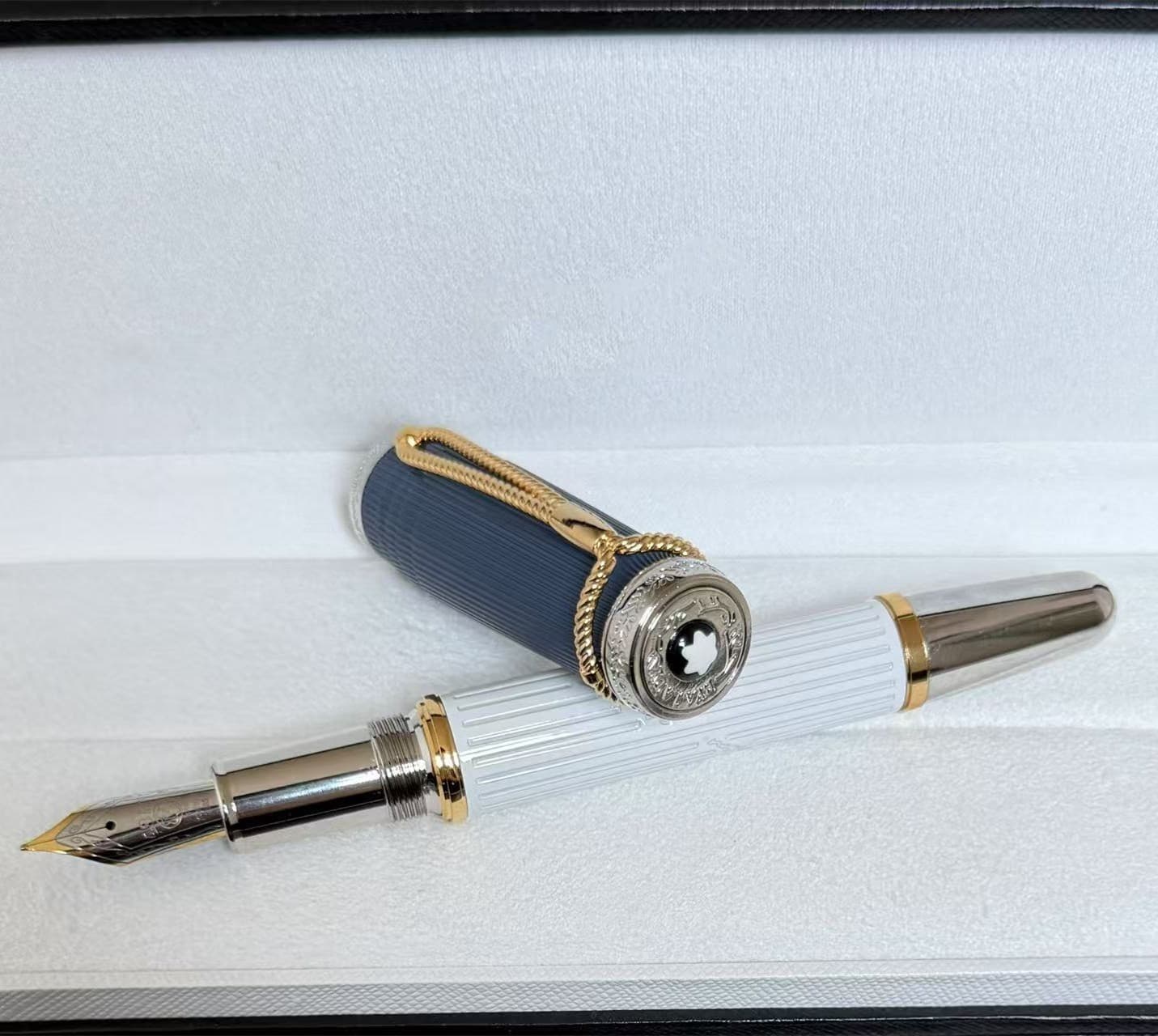 Perfect Jane Austen Piston Inking Series Blue-white Color Fountain Pen No Box