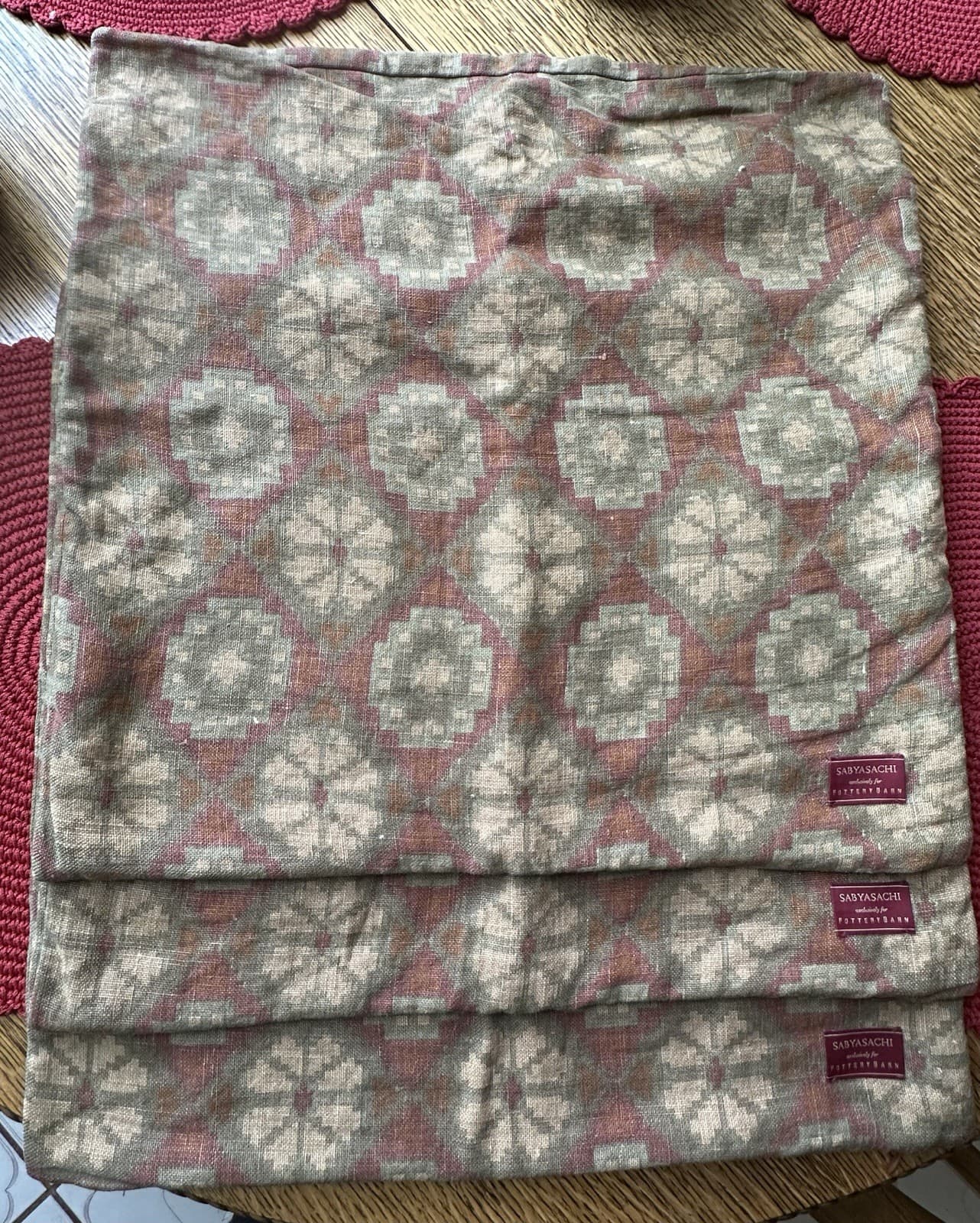 Sabyasachi Pottery Barn Linen 20” Euro Patola Pillow Cover Rustic Farmhouse 3PC 2