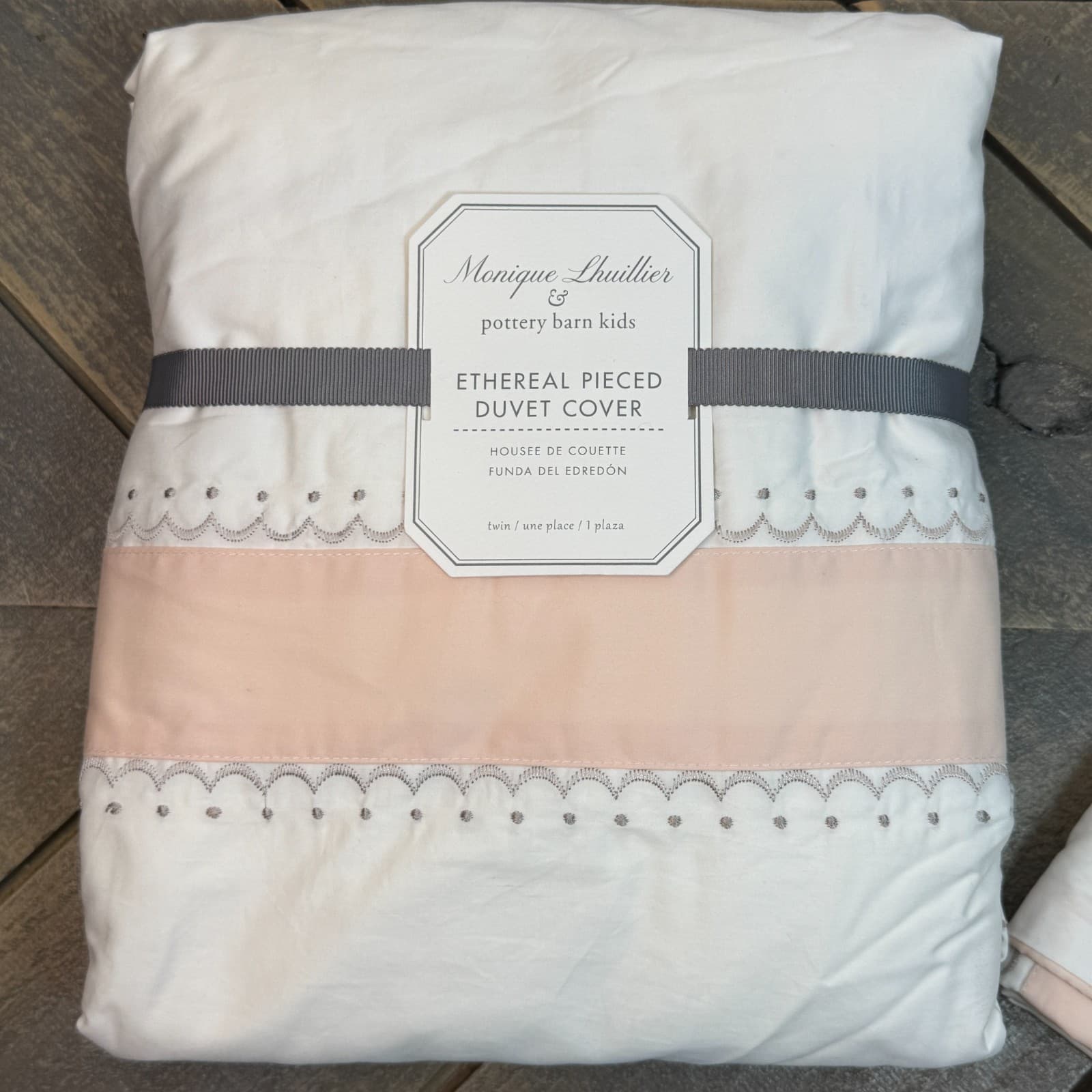 POTTERY BARN MONIQUE LHUILLIER ETHEREAL PIECED DUVET COVER & SHAM, TWIN ~ BLUSH 2