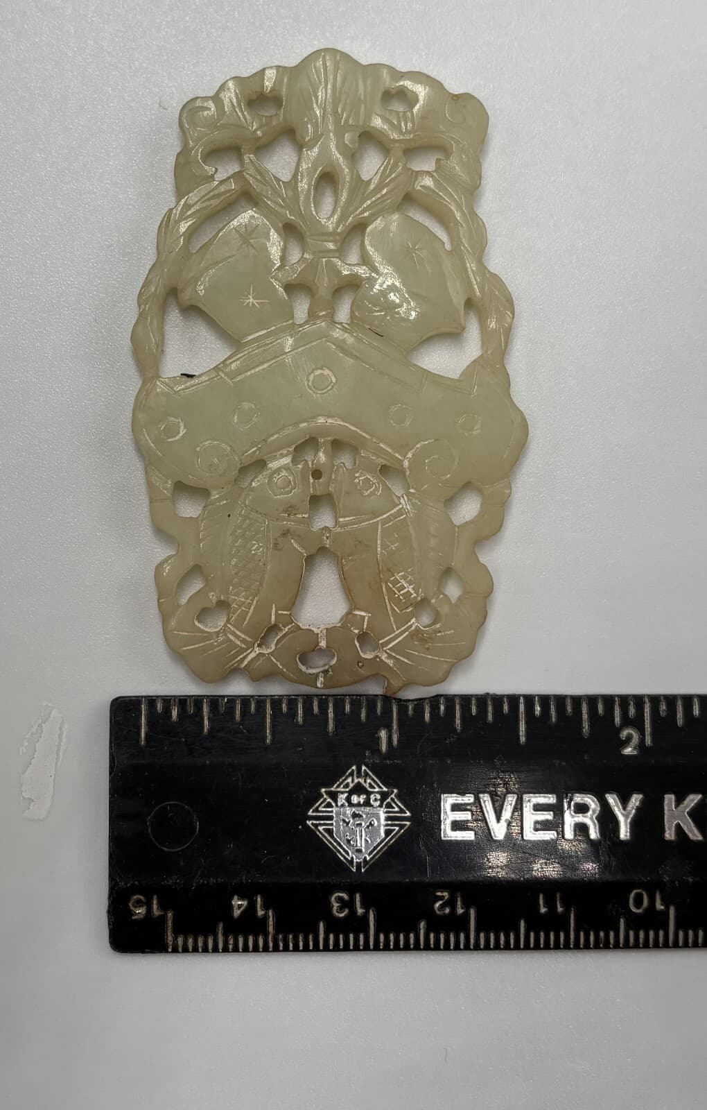 CHINESE QING DYNASTY CARVED JADE  PENDANT PLAQUE 2 SIDED FISH FINE ANTIQUE 6