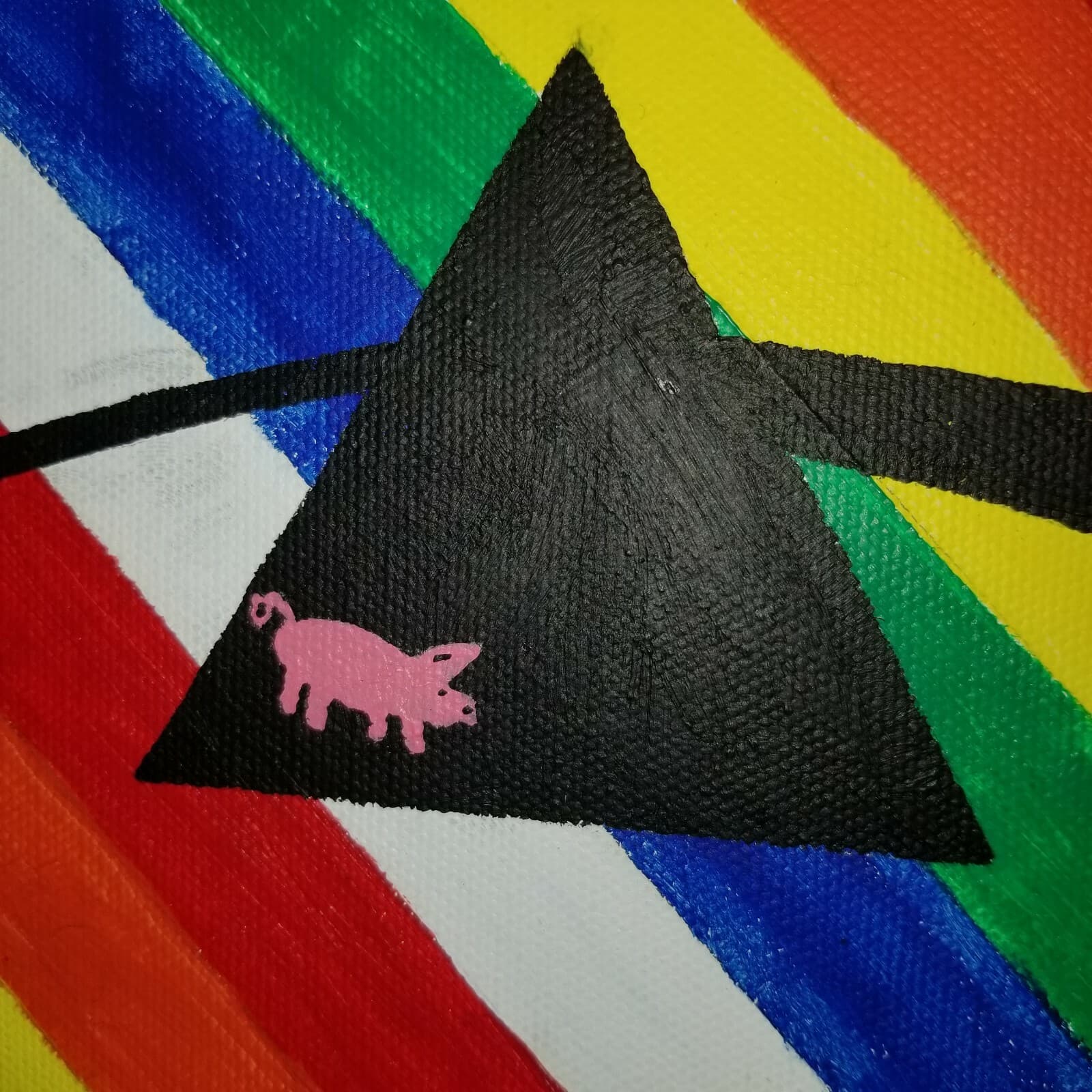Pink Floyd Painting 8" Canvas Watercolor Rainbow Stripes Triangle Unique - EUC 6