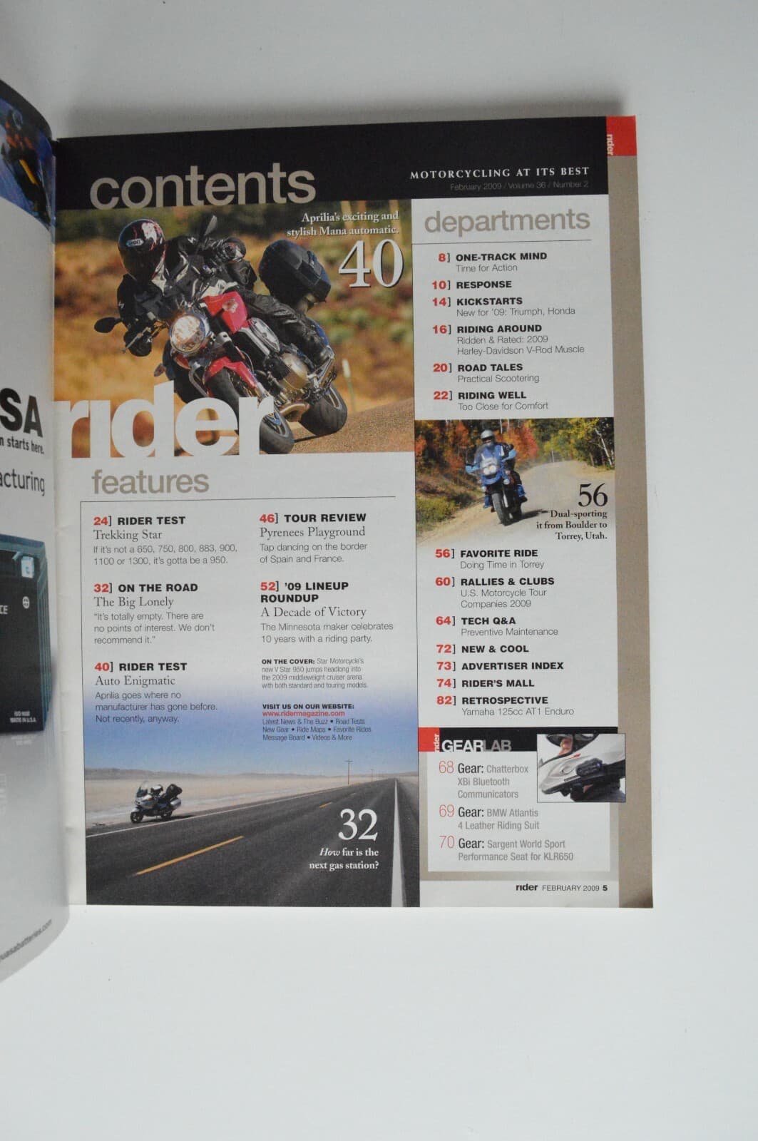 RIDER February 2009 Honda Sportbike ABS Harley V-Rod Muscle Yamaha V Star 950 2