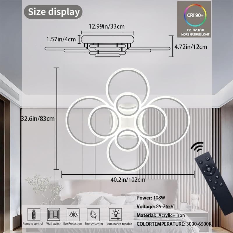 Dimmable LED Flush Mount Ceiling Light with Remote Control, 8 8 Rings White 3