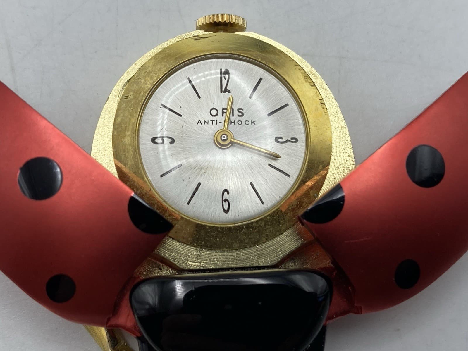 Vintage 1960's ORIS Bug-a-boo Red Ladybug Pendant Necklace Watch Swiss Made 6