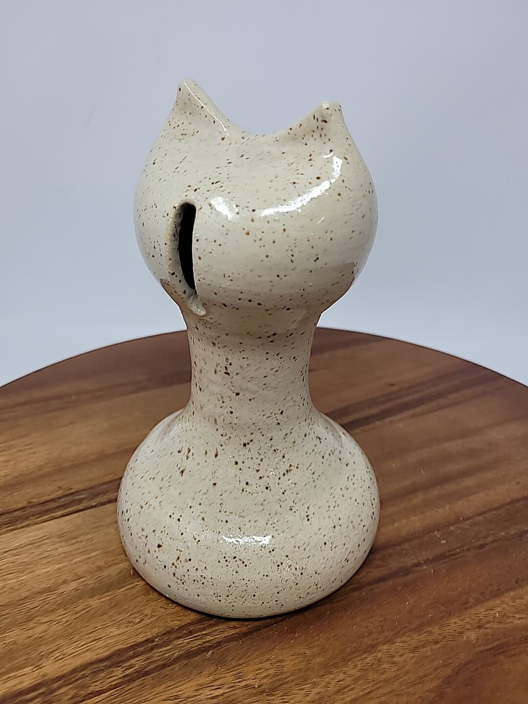 Vintage Skinny Cat Piggy Bank Stoneware Studio Art  Pottery Folk Hesperus Blue 6