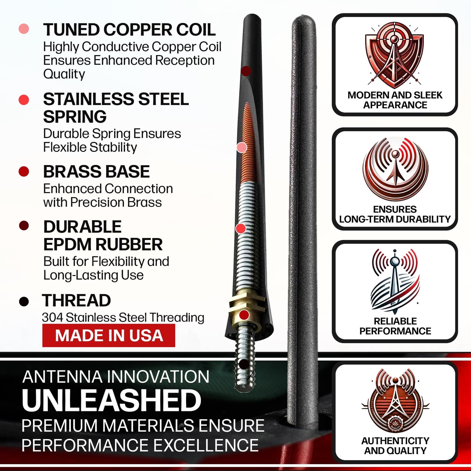 	Short Rubber Antenna for Ford F-150 2009-2025 - Bronco 2021-2025 USA	 3