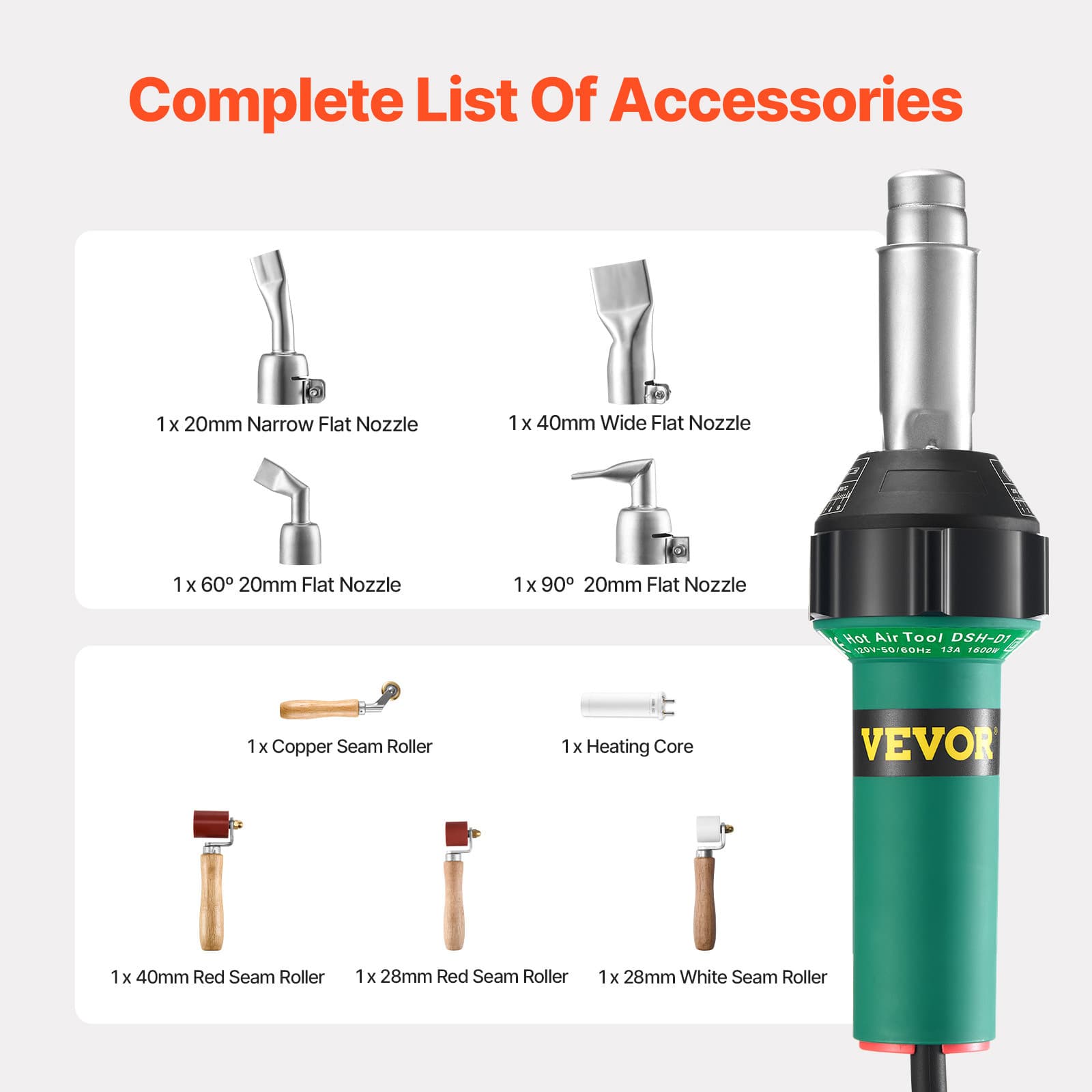 VEVOR Hot Air Plastic Welder 1600W PVC TPO Vinyl Heat Gun Torch & 9 Accessories 6