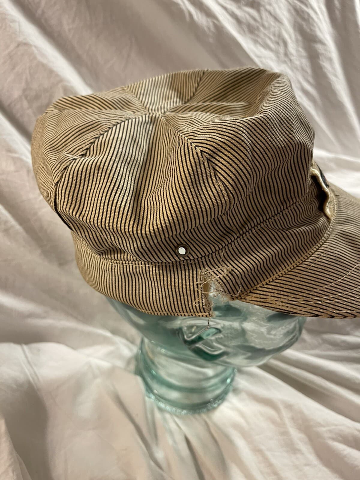 Antique Hickory Stripe New York B&A Central Safety Railroad Engineer Hat 4