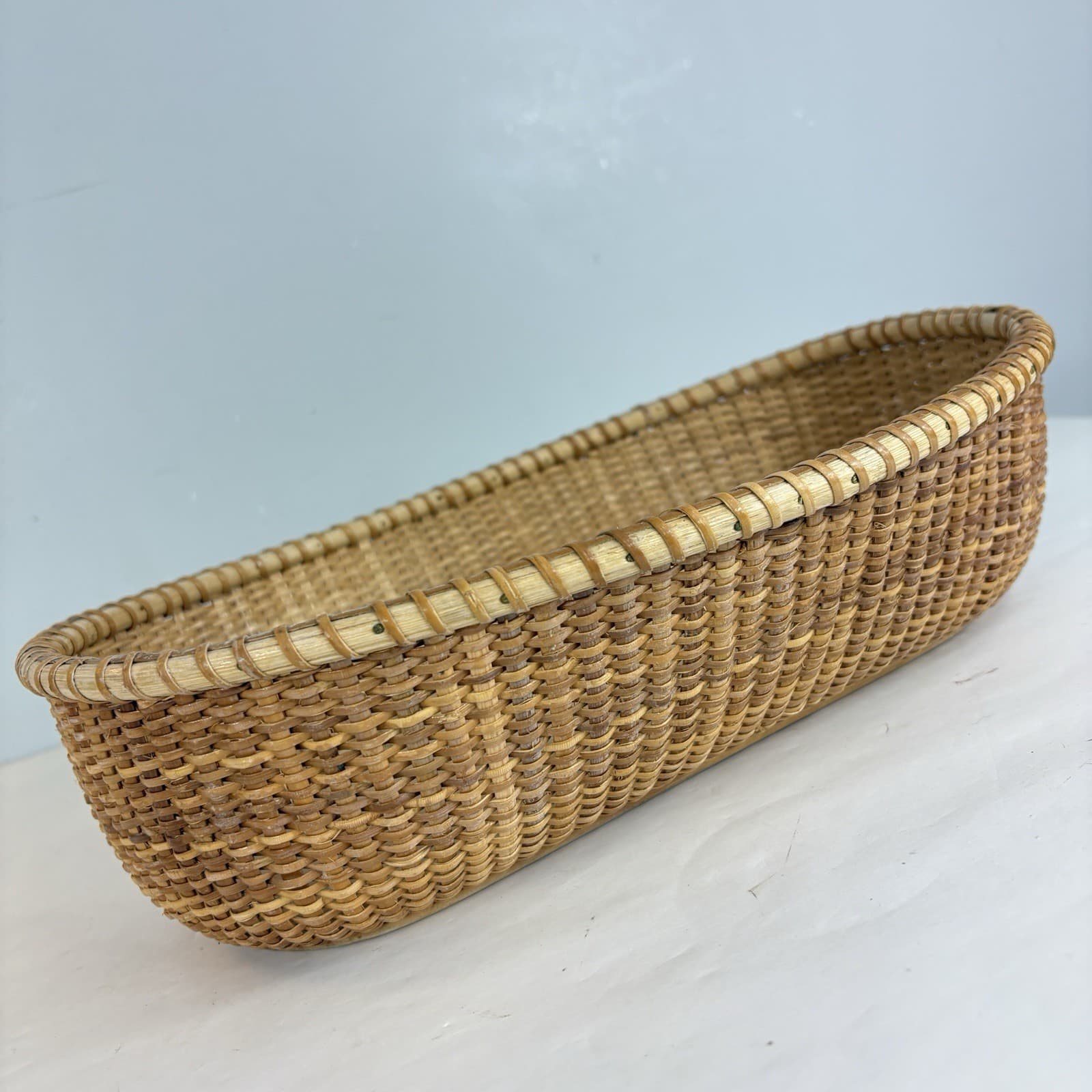 Large Nantucket Style Basket Oval 12.5x9" Wood Base Bread Farm Country Holiday 4