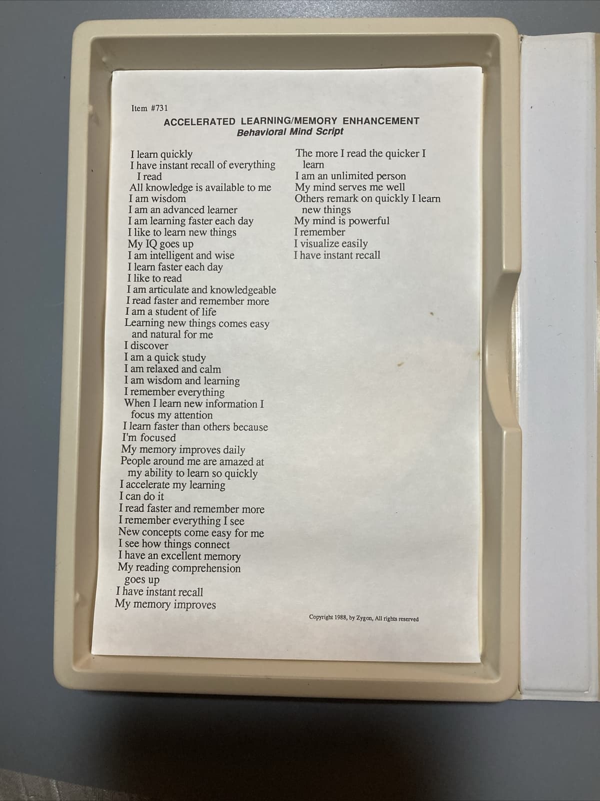 Zygon Brain Supercharger Subliminal System Tapes Accelerated Learning Memory VTG 5